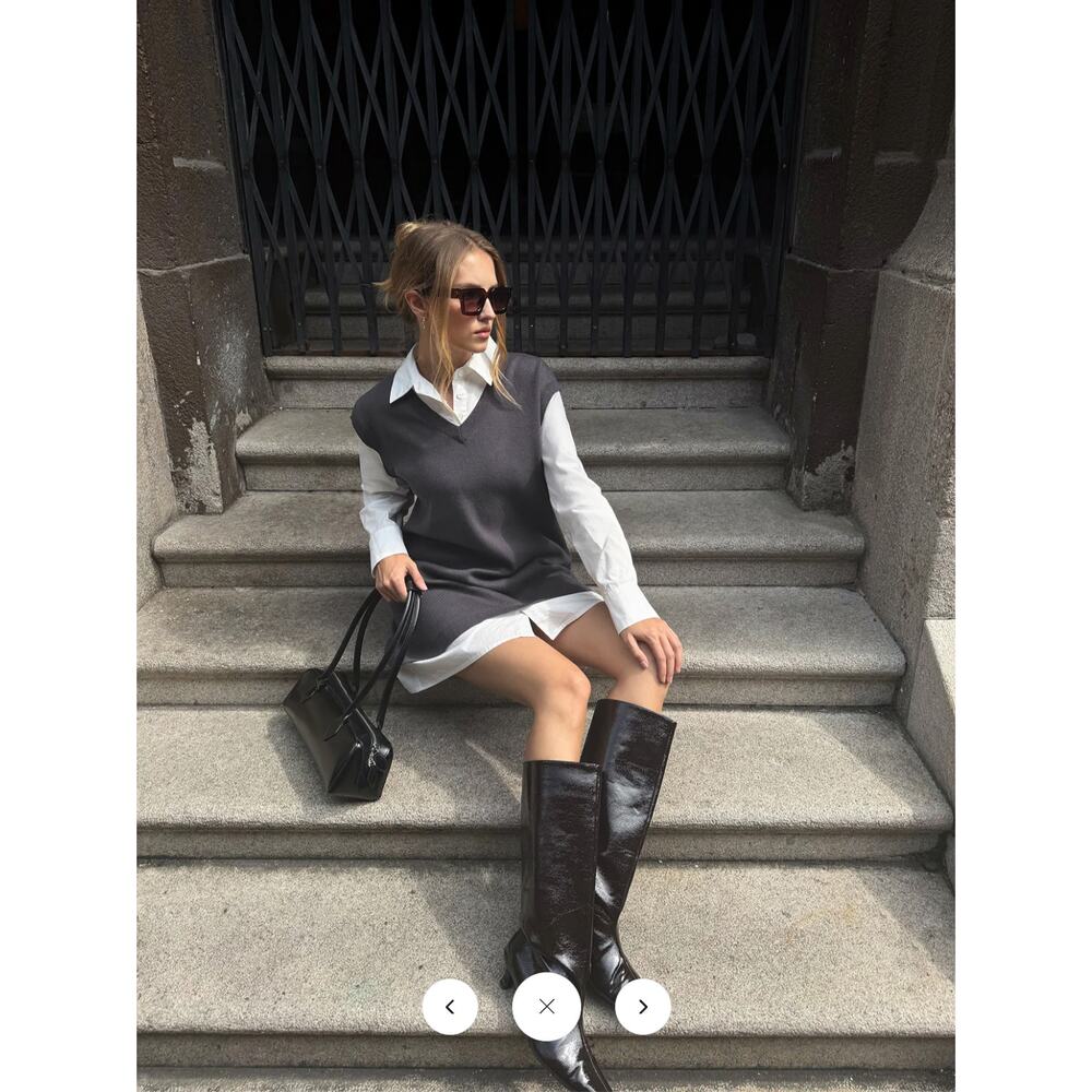Commense 2 in 1 Shirt Paneled Knit Mini Dress Sz L